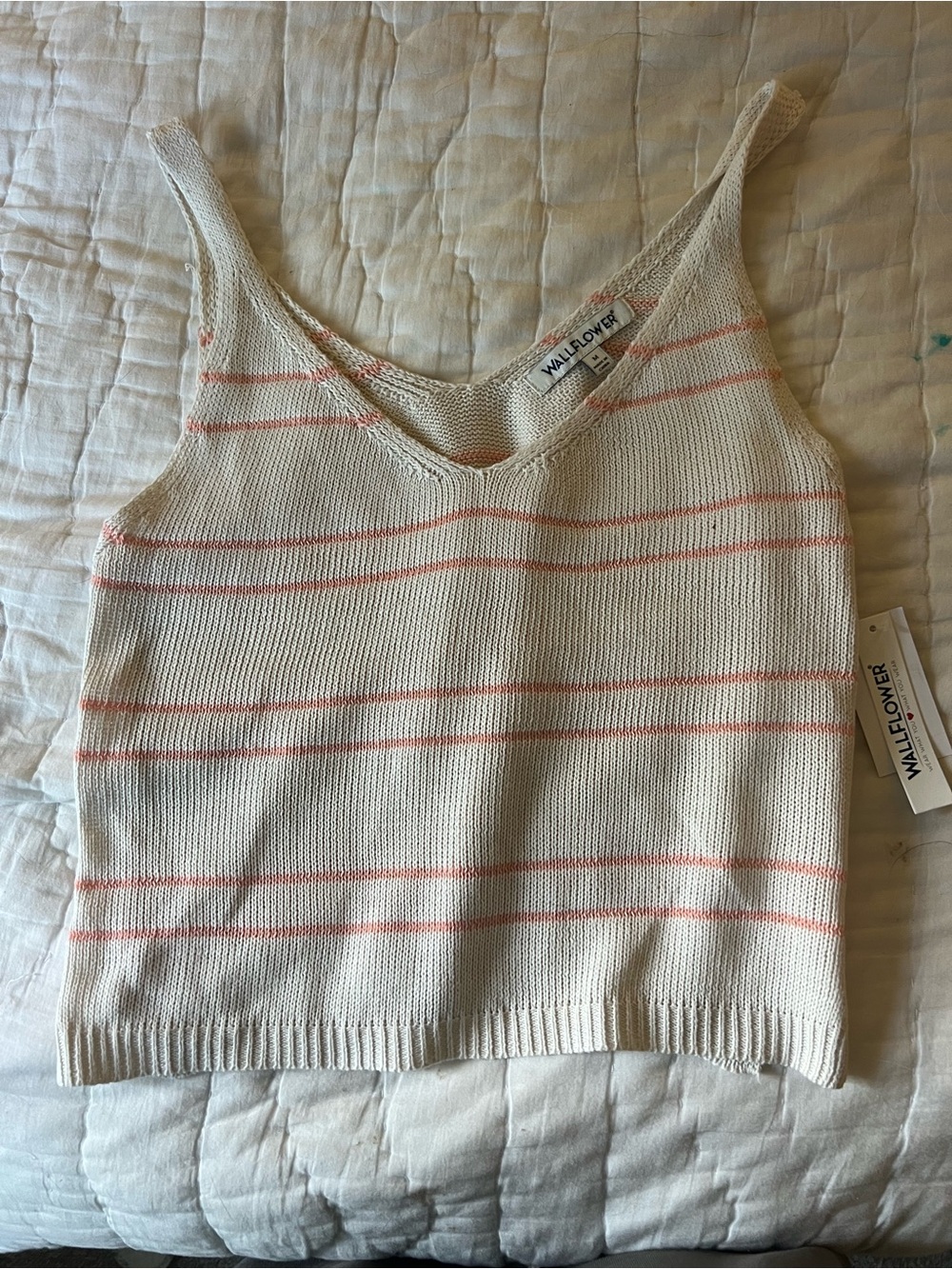Wallflower Cream Knit Tank with Pink Stripes